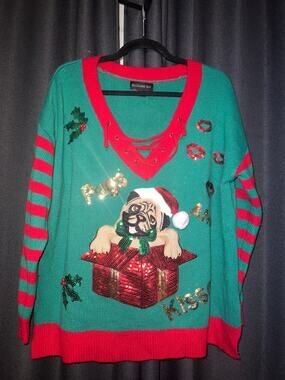 Ugly Christmas Sweater Xmas Size XL Dog Pug
